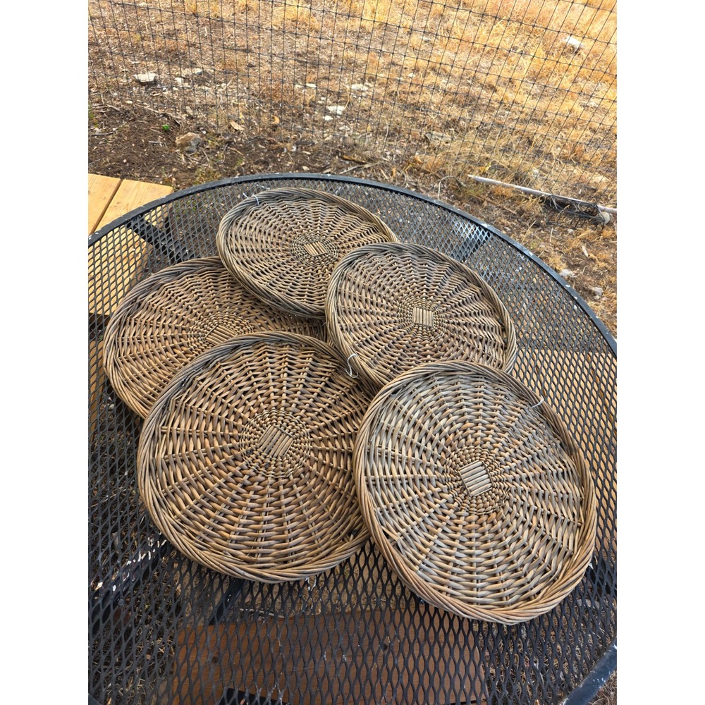 Set of 5 Woven Wicker Charger Plates Wall Basket Decor Gray Brown 12.5 Inch